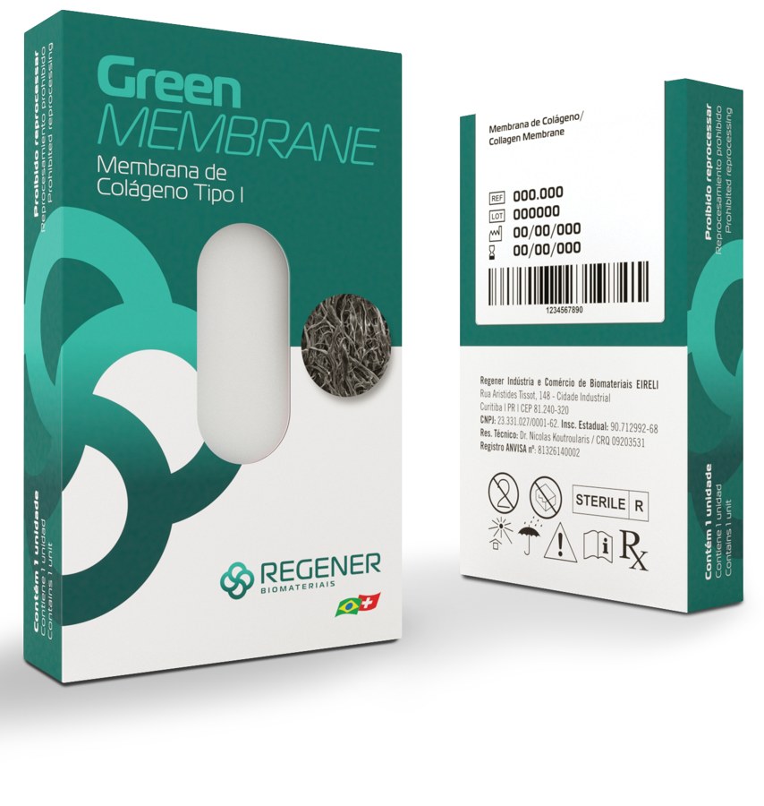 Embalagem da Green Membrane, membrana de colágeno tipo 1 da Regener
